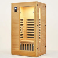 2024 Upgrade 1 to 2 Person Infrared Sauna, Low EMF Infrared Sauna for Home, Indoor Sauna Room, Hemlock Wooden Far Infrared Sauna, Dry Sauna with Bluetooth Speakers, LED Reading and Chromotherapy Lamp — Studio Shot