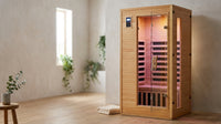 2024 Upgrade 1 to 2 Person Infrared Sauna, Low EMF Infrared Sauna for Home, Indoor Sauna Room, Hemlock Wooden Far Infrared Sauna, Dry Sauna with Bluetooth Speakers, LED Reading and Chromotherapy Lamp — Lifestyle