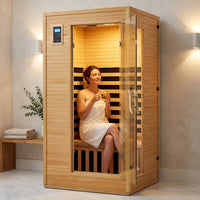 2024 Upgrade 1 to 2 Person Infrared Sauna, Low EMF Infrared Sauna for Home, Indoor Sauna Room, Hemlock Wooden Far Infrared Sauna, Dry Sauna with Bluetooth Speakers, LED Reading and Chromotherapy Lamp — Lifestyle