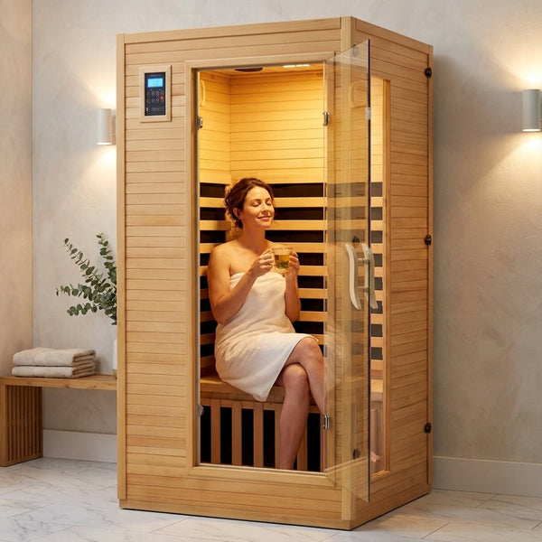 Infrared Sauna Built for Home Recovery, Low EMF Carbon Heating Panels, Hemlock Wood, Bluetooth Speakers