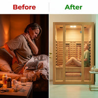 Dynamic Infrared Saunas 4 - Person Indoor Bluetooth Compatible FAR Infrared Sauna in Cedar — Before & After