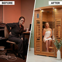 FAR Infrared Sauna Designed for Home Wellness, 4-Person Cedar Construction, Bluetooth Compatible, 9 Heaters — Before & After