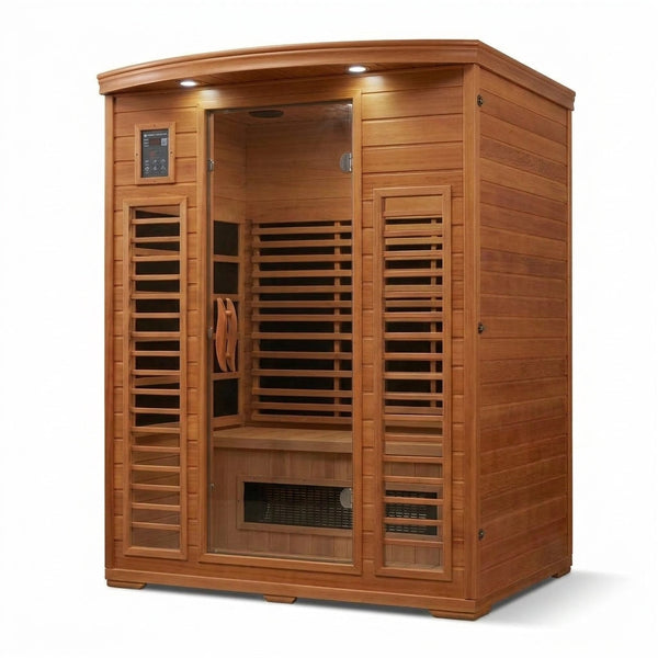 FAR Infrared Sauna Designed for Home Wellness, 4-Person Cedar Construction, Bluetooth Compatible, 9 Heaters — Studio Shot