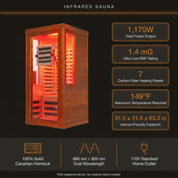 Infrared Sauna with Fda-Certified 660Nm & 850Nm Red Light Therapy | Full Spectrum, 1.4 Mg Ultra Low EMF, Fast Heat-Up, Canadian Hemlock, 7 Carbon Fiber Heaters, Easy Assembly, 1170W 110V — Results & Stats