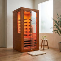 Infrared Sauna with Fda-Certified 660Nm & 850Nm Red Light Therapy | Full Spectrum, 1.4 Mg Ultra Low EMF, Fast Heat-Up, Canadian Hemlock, 7 Carbon Fiber Heaters, Easy Assembly, 1170W 110V — Studio Shot